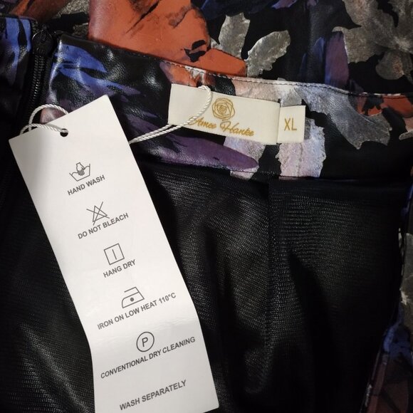 Amee Hanke Black Printed PU Leather High Waisted Fit and Flare Skirt XL - Picture 7 of 8